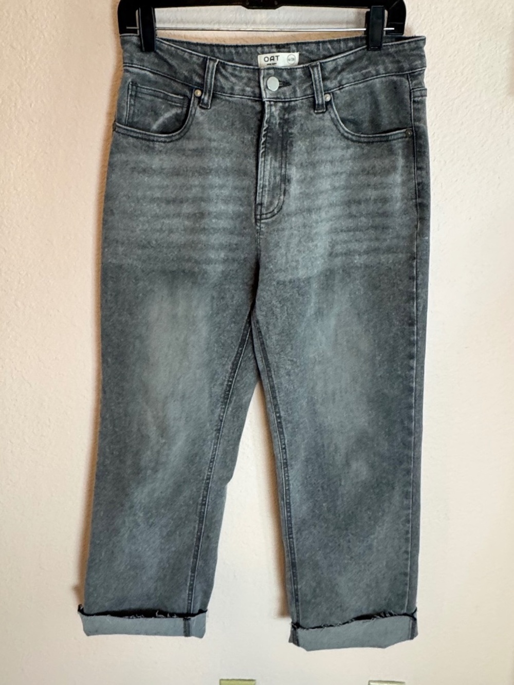 OAT New York gray wash high rise straight leg denim jeans Sz 6/28